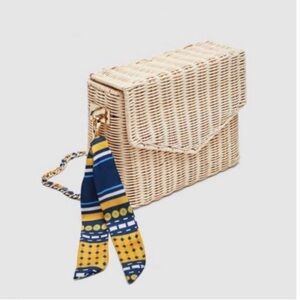 Zara Cream Woven Purse with Scarf Accent